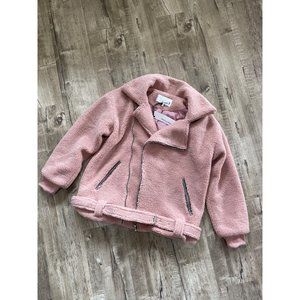 Newbury Kustom Asymmetric Zip Front Belted Sherpa Jacket Rose Pink Womens Size S
